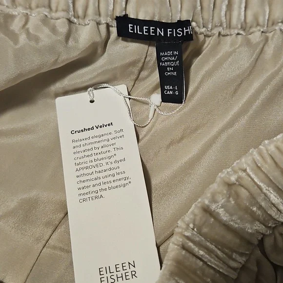 NWT Eileen Fisher Crushed Velvet Wide Leg Pant: Almond Color: Size- Large - Picture 6 of 10